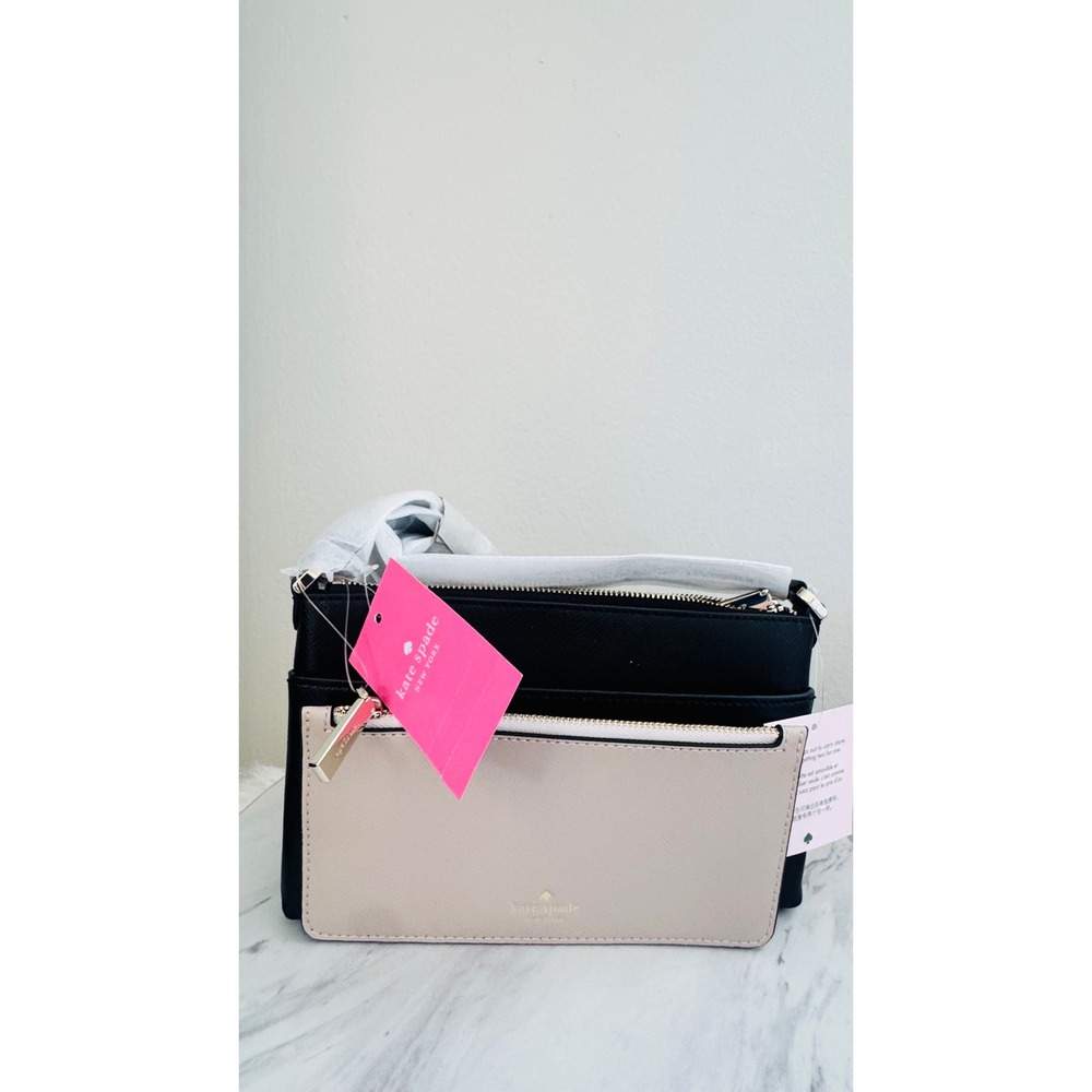 Kate Spade Textured Leather Crossbody Bag with Removable Pouch, Black/Pink, NWT - Picture 13 of 15